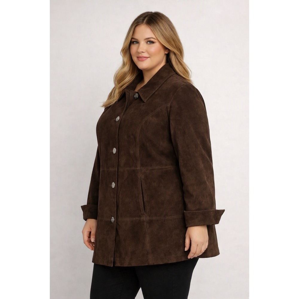 D&Co Suede Leather Blazer Jacket Women's 3X Brown Button Down Classic Lined NWOT